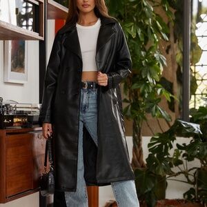 12th Tribe Brynne Faux Leather Black Trench Size MM